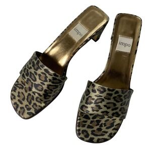 Vintage Impo Women's Leopard Print Square Toe Block Heel Mules Size 11 Retro Y2K